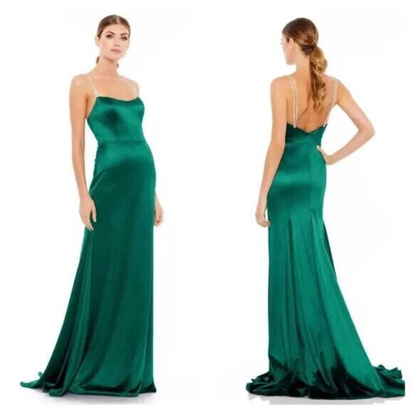 Ieena For Mac Duggal 12428 Charmeuse Rhinestone Strap‎ Trumpet Gown Size 0 NWT - Picture 1 of 5
